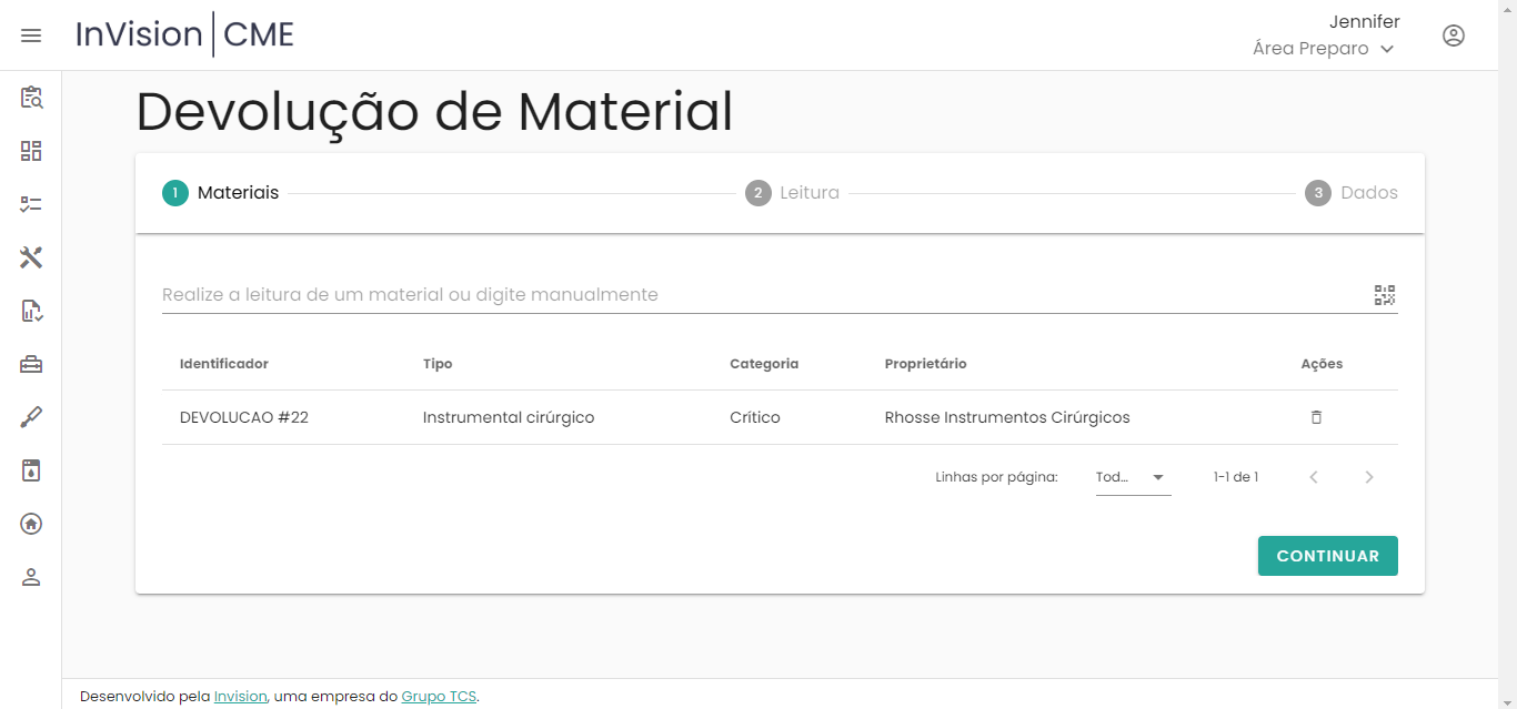 Figura 10 – Ferramenta para realizar devolução de materiais