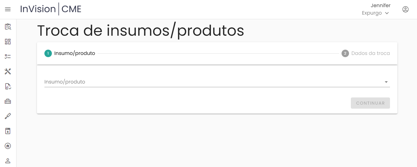 Figura 17 – Tela para registro do tipo de insumo/produto