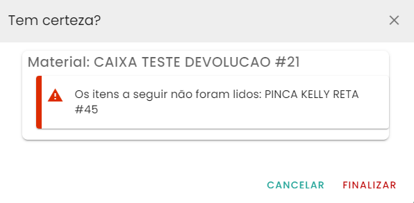 Figura 20 – Mensagem de confirmação de itens não lidos