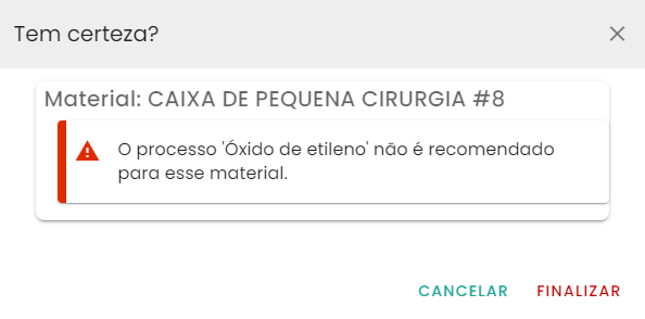 Figura 21 – Mensagem de confirmação processos recomendados