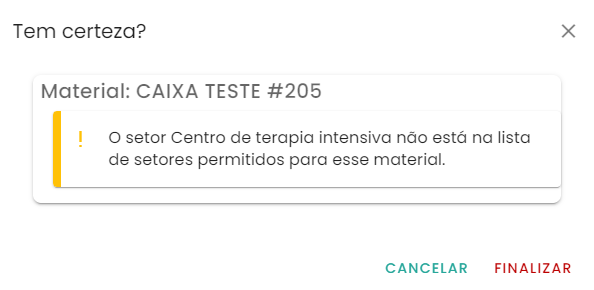 Figura 22 – Mensagem de confirmação de setores permitidos