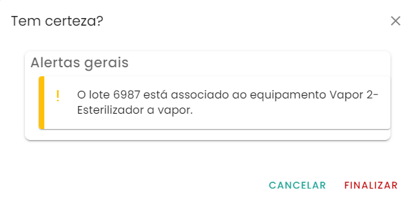 Figura 23 – Mensagem de confirmação de lotes de esterilização