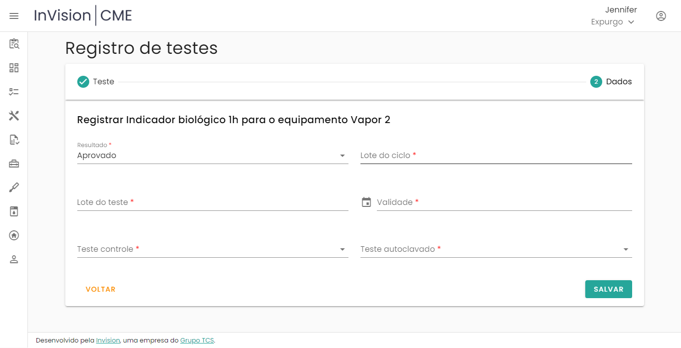 Figura 24 – Ferramenta para registro de testes