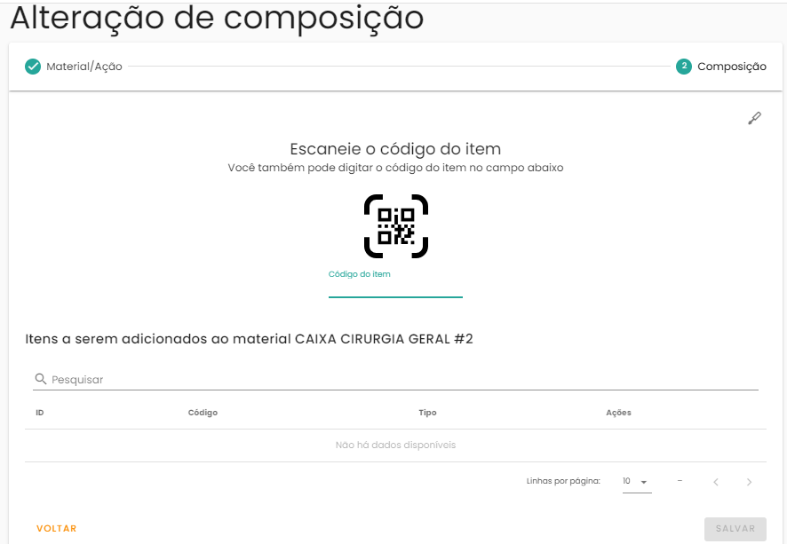 Figura 2 – Adicionar um item a um material