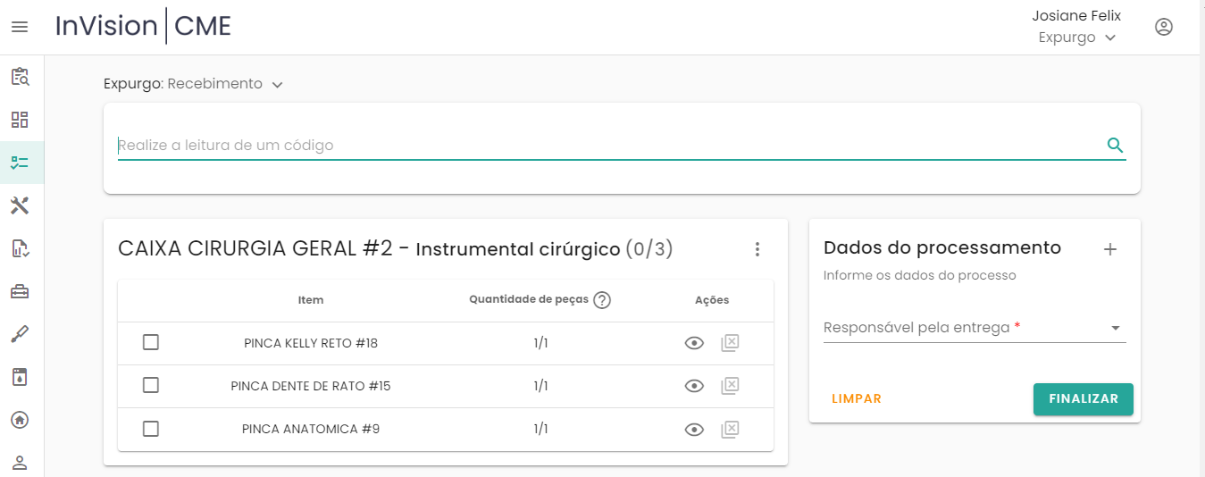 Figura 3 - Página para registro de etapas: material identificado