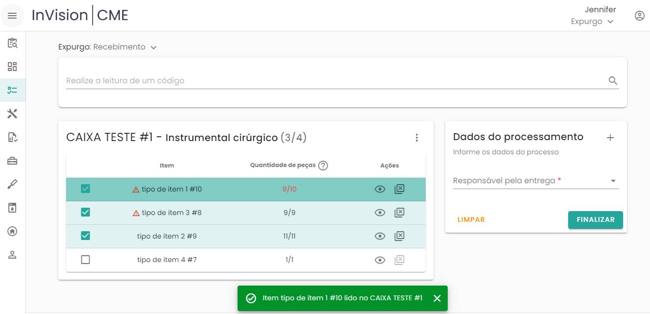 Figura 4 – Página para registro de etapas: item lido