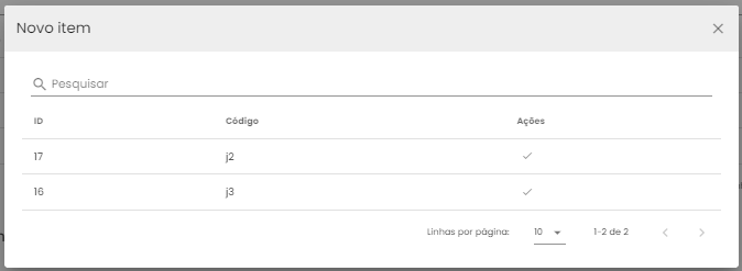 Figura 5 – Modal para selecionar novos itens