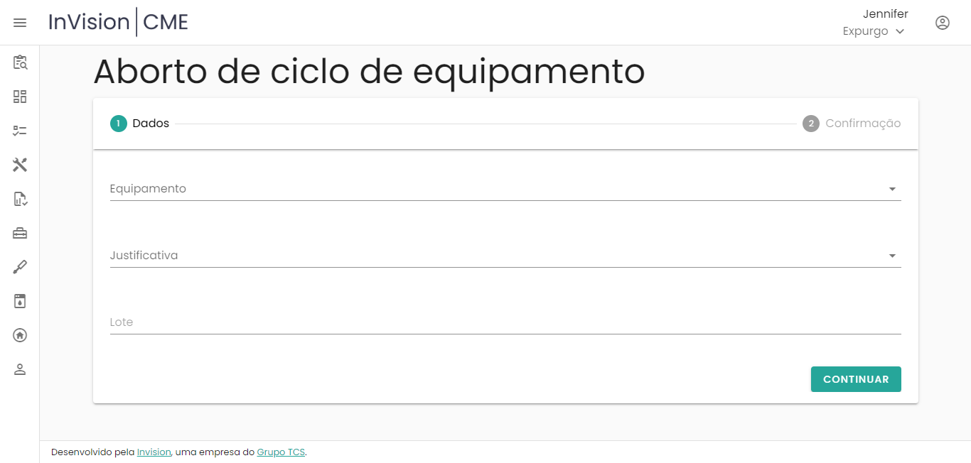 Figura 6 – Ferramenta para registrar aborto de ciclo de equipamento