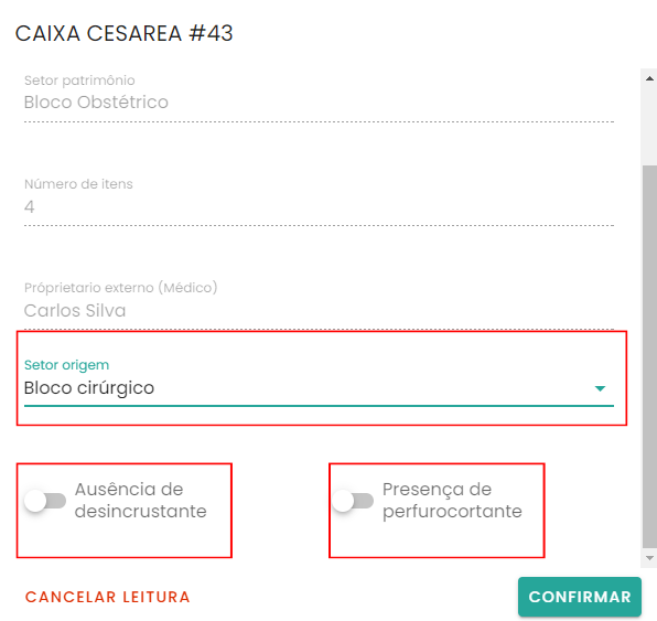 Figura 8 – Como informar o setor de origem do material