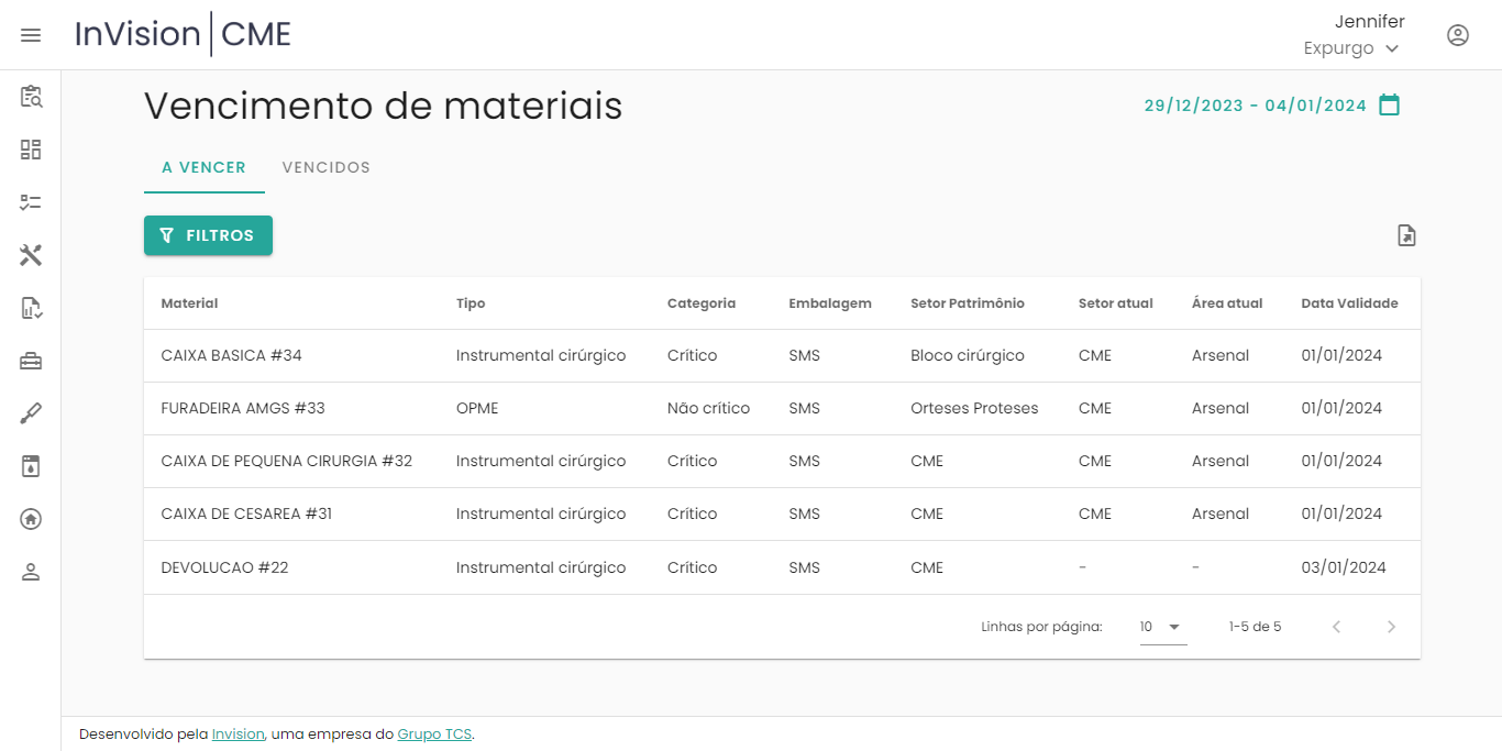 Figura 8 – Relatório de vencimento de materiais