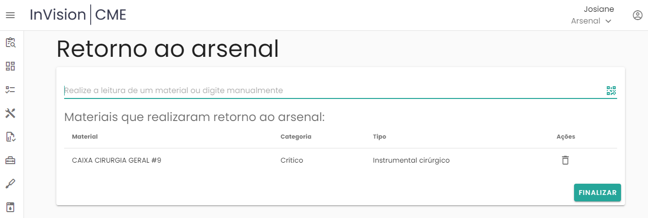 Figura 9 – Ferramenta para realizar retorno de materiais ao arsenal